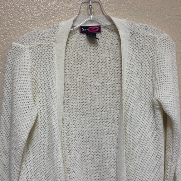 Say What? Ivory long sleeve open knit sweater - Picture 2 of 8